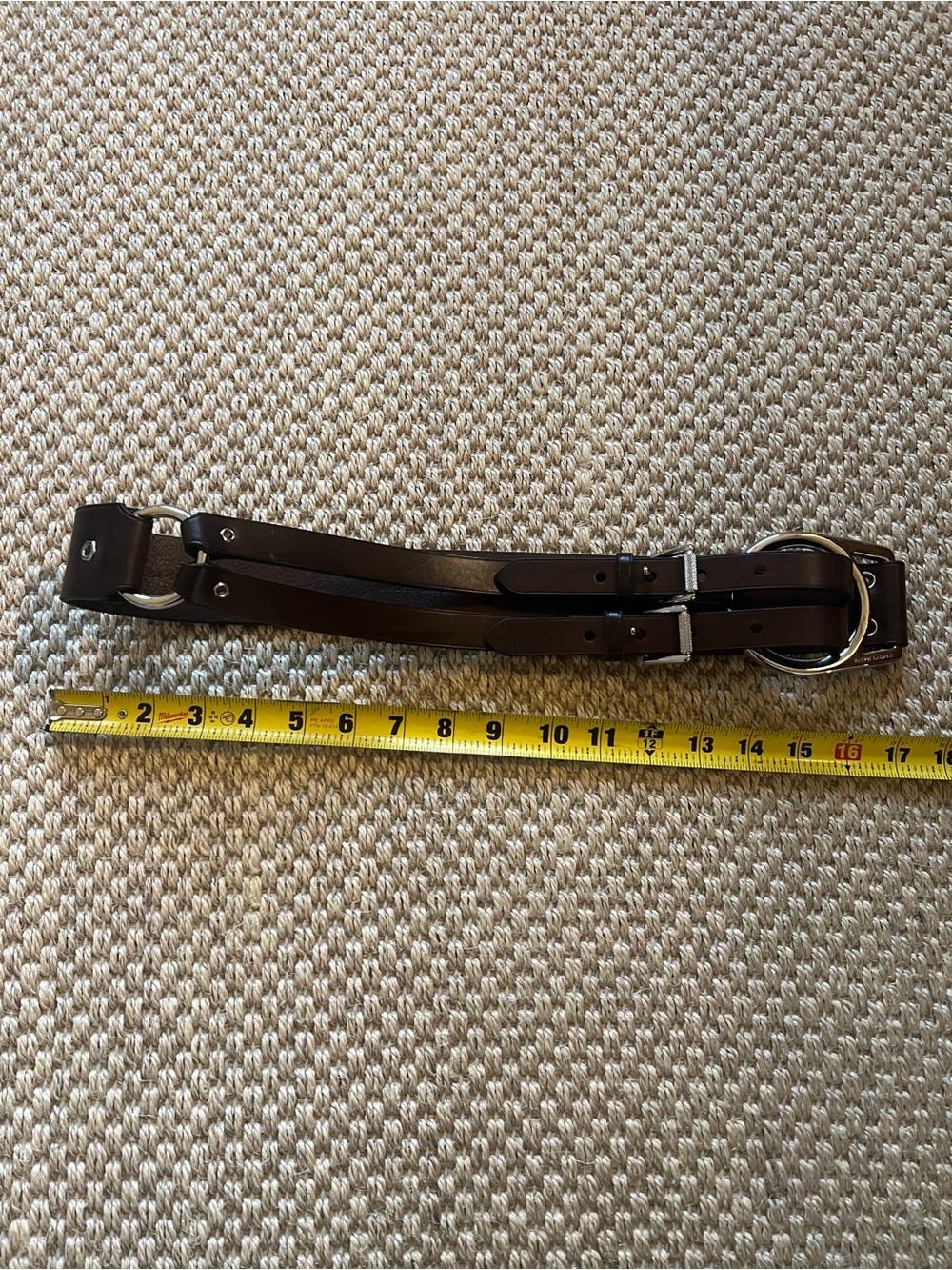 Ralph Lauren Collection Tri-Strap Silver-Tone O-Ring Dark Brown Leather Belt